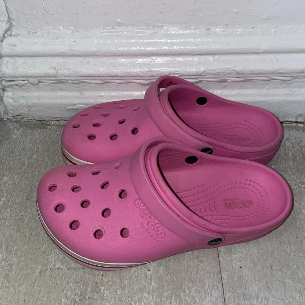 Crocs Pink Crocband Clogs Shoes Pink & White Size 2J